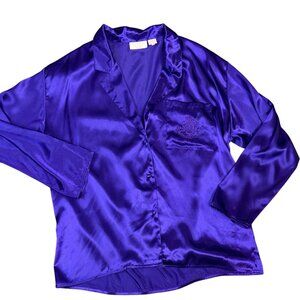 Vintage Victoria's Secret Womens Satin Pajama Top Size L Royalcore Luxe Regencyc